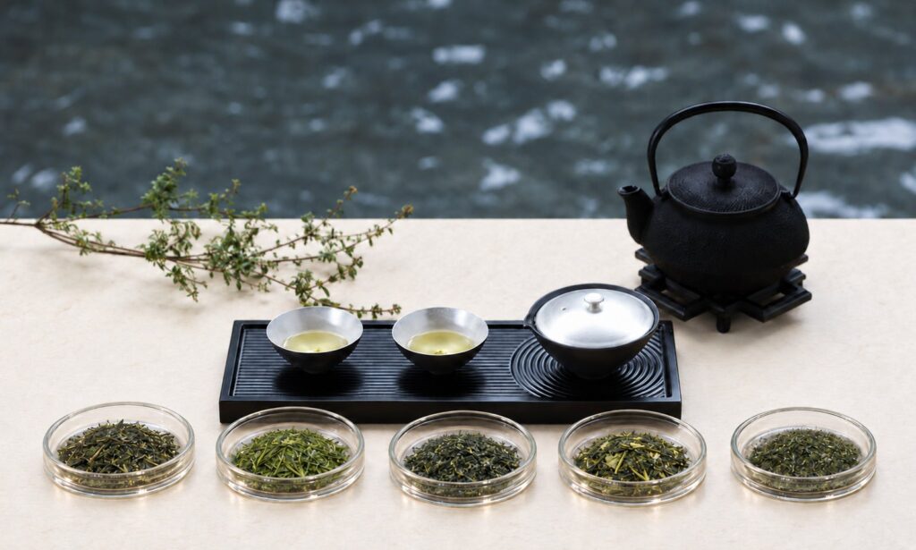 楽書院 十二の景 第一景「世界のお茶への扉」の茶器と茶葉